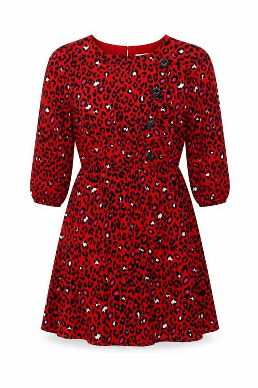 Savida Womens Red Leopard Print A-Line Dress Size 10