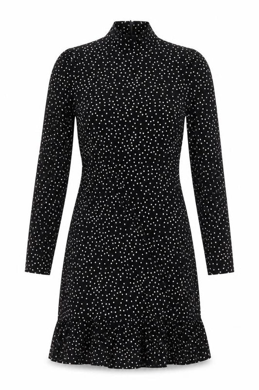 Whistles Women’s Black Polka Dot High Neck Ruffle Hem Bodycon Dress Size 12