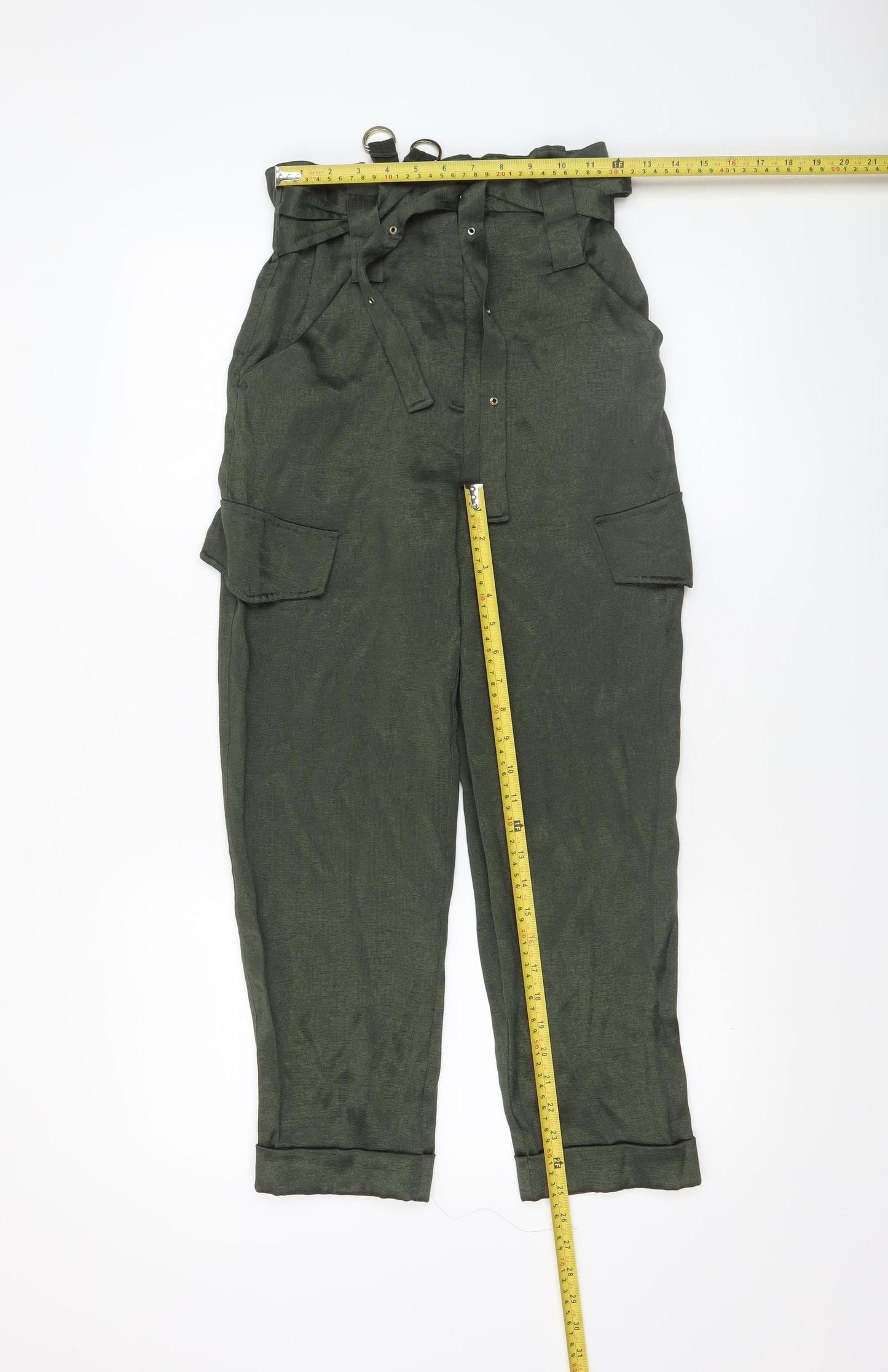 River Island Women’s Green Paperbag Cargo Trousers Size 6