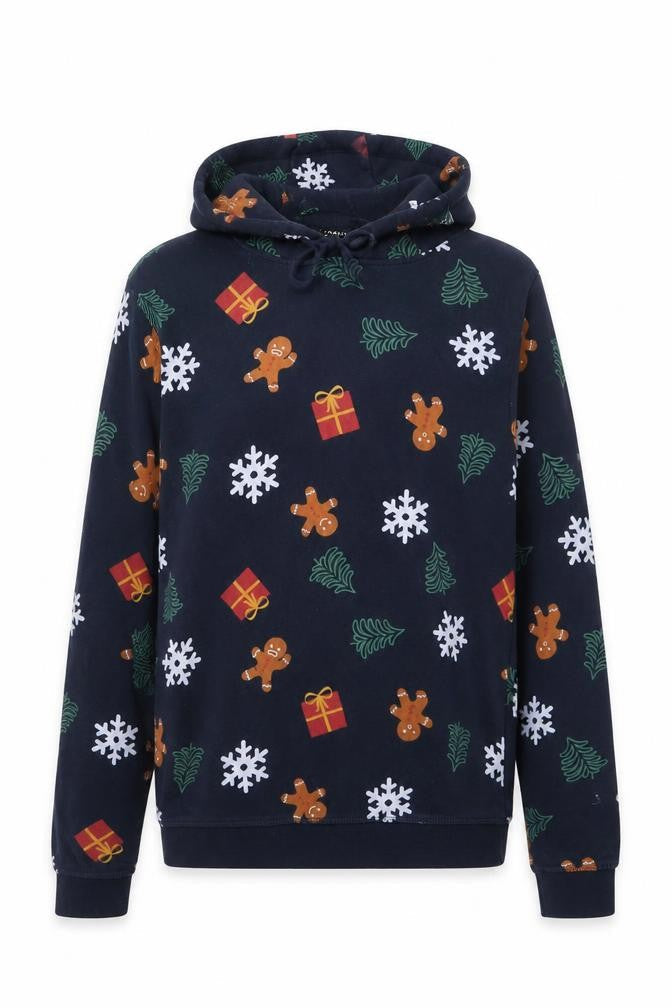 Livergy Men’s Blue Christmas Hoodie M Pullover Fleece Cotton Blend