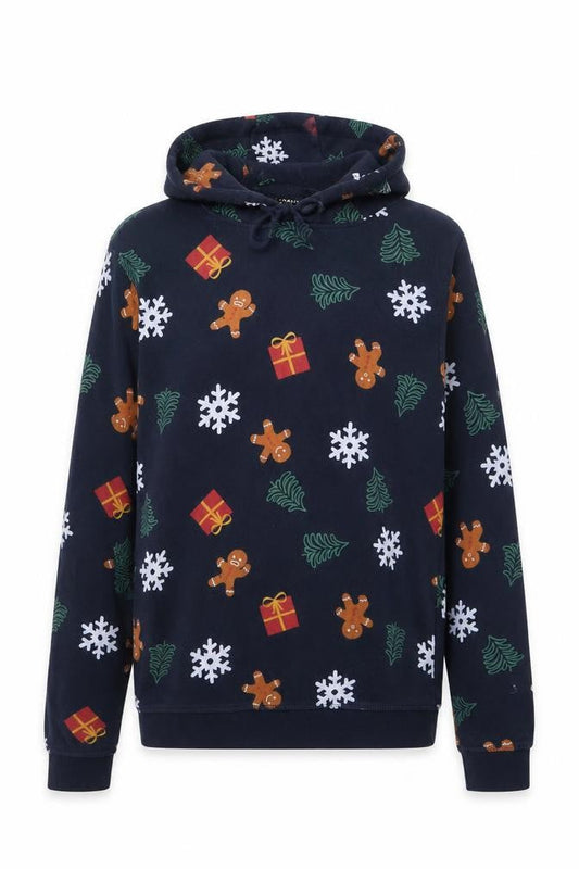 Livergy Men’s Blue Christmas Hoodie M Pullover Fleece Cotton Blend