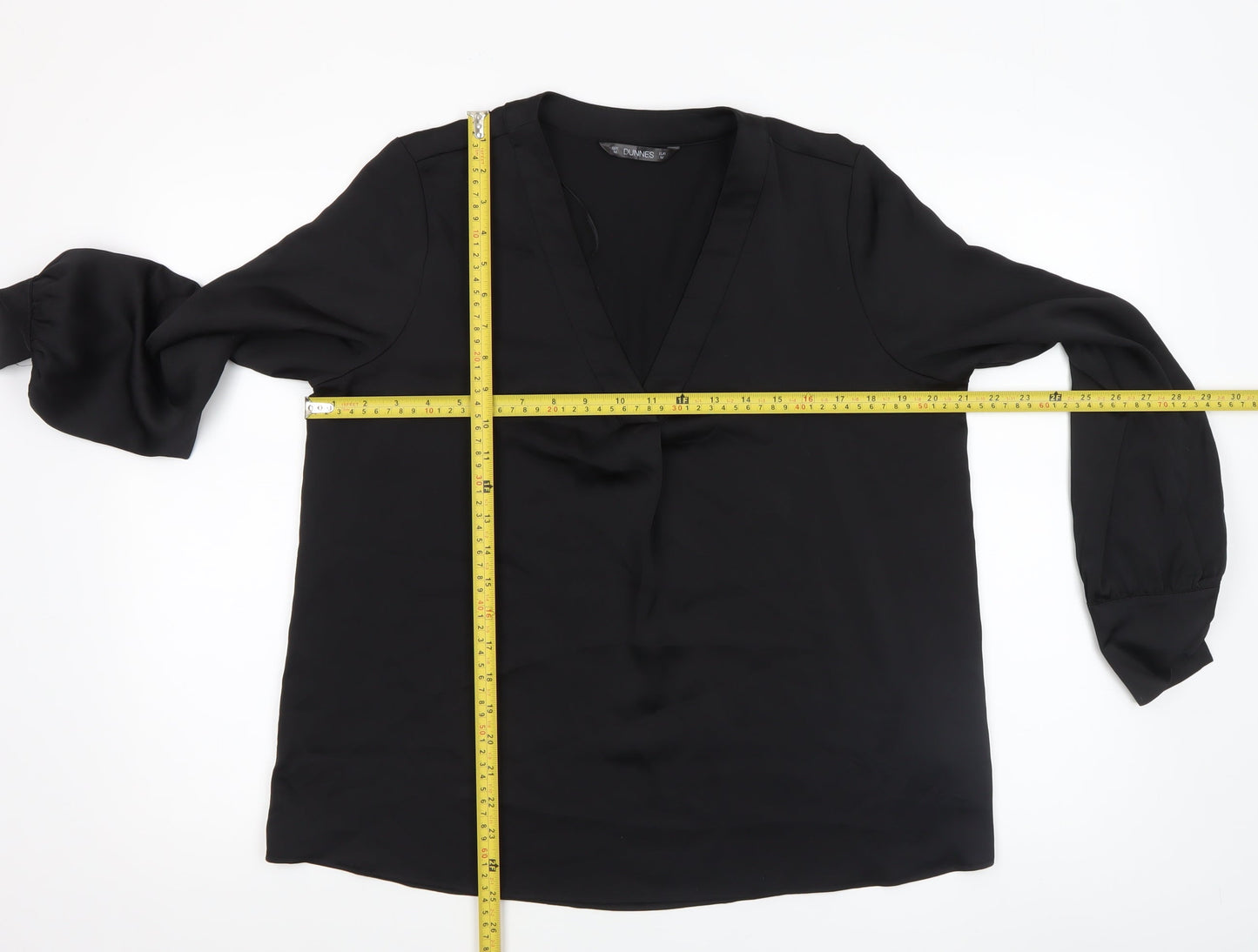 Dunnes Women's Black V-Neck Long Sleeve Polyester Blouse Size M