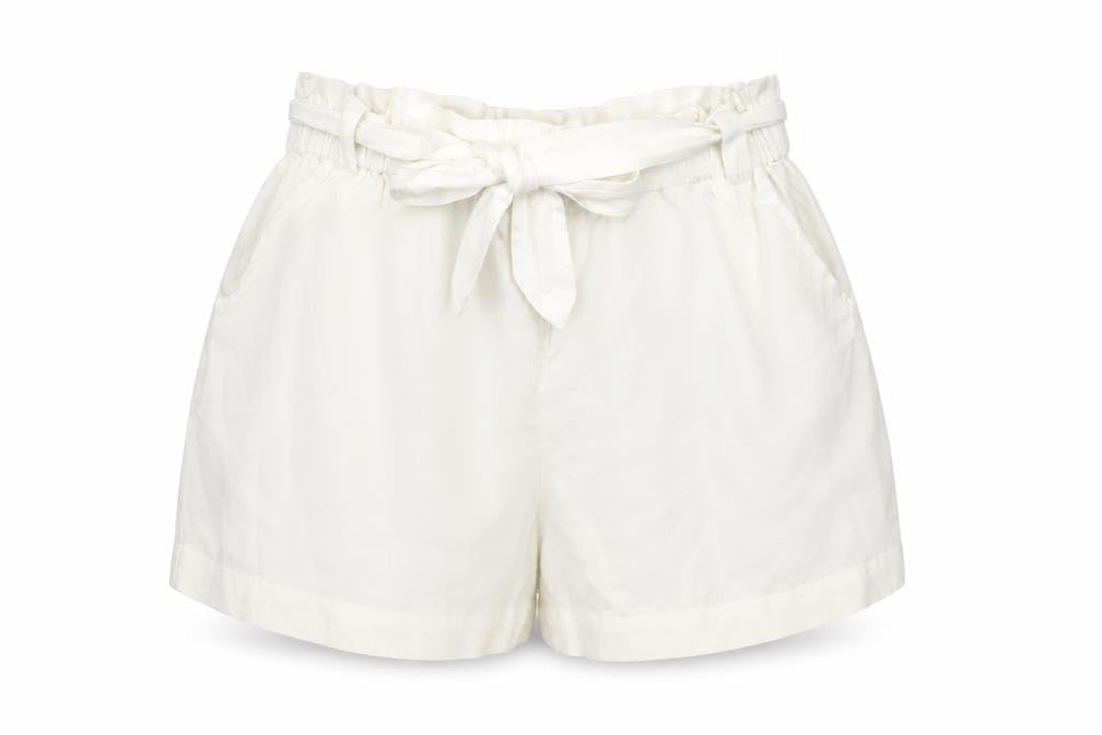 Mango Women’s Ivory Paperbag Cotton Linen Belted Shorts Size M