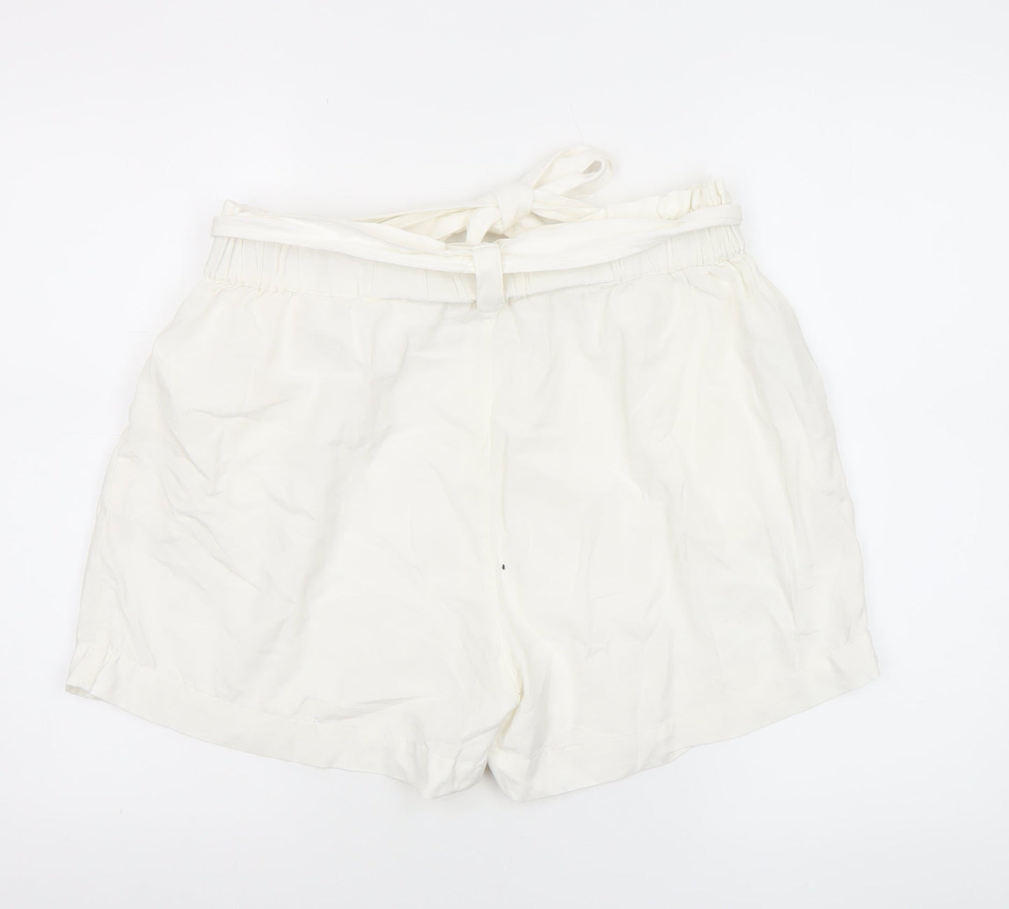 Mango Women’s Ivory Paperbag Cotton Linen Belted Shorts Size M