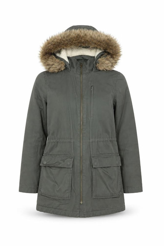 Gap Women's Green Fur Trim Hooded Parka Coat Size S