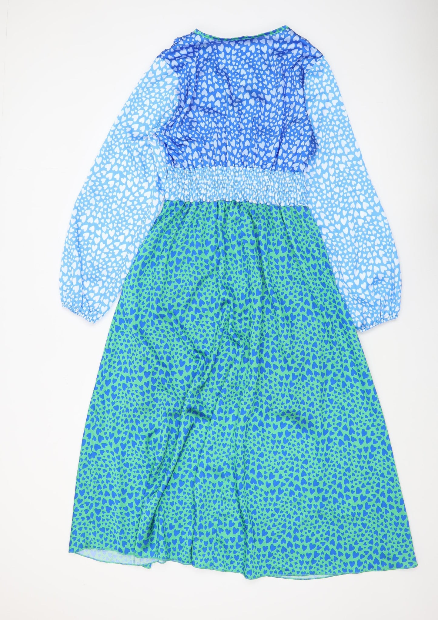Pala D'oro Women's Blue Green Heart Print Midi A-Line Dress Size S