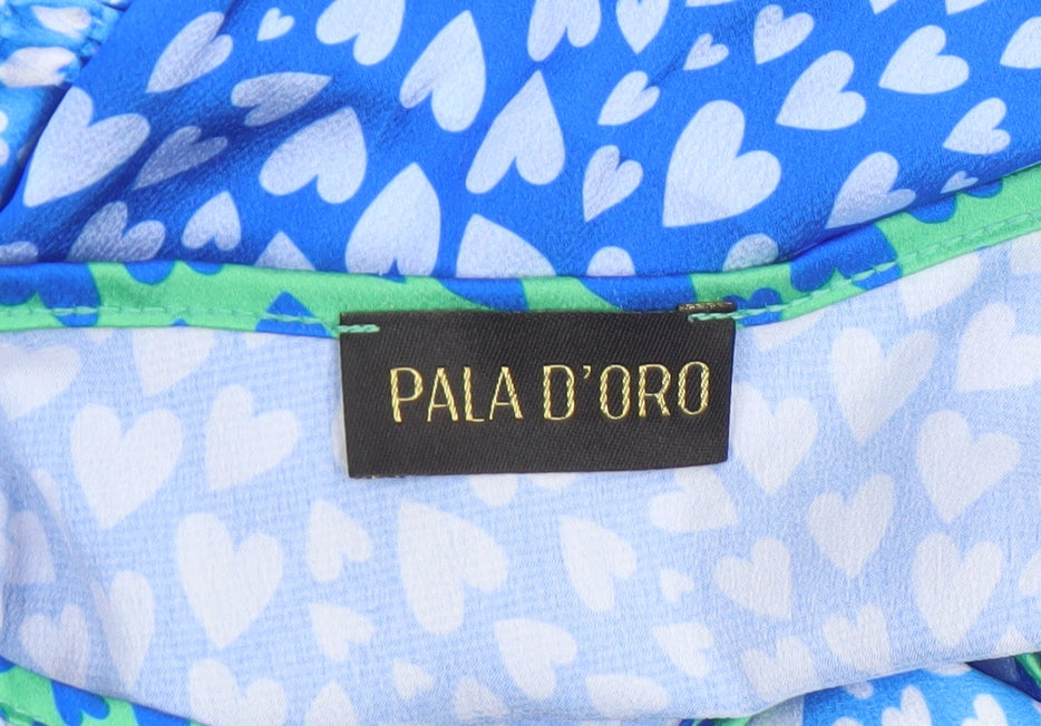 Pala D'oro Women's Blue Green Heart Print Midi A-Line Dress Size S