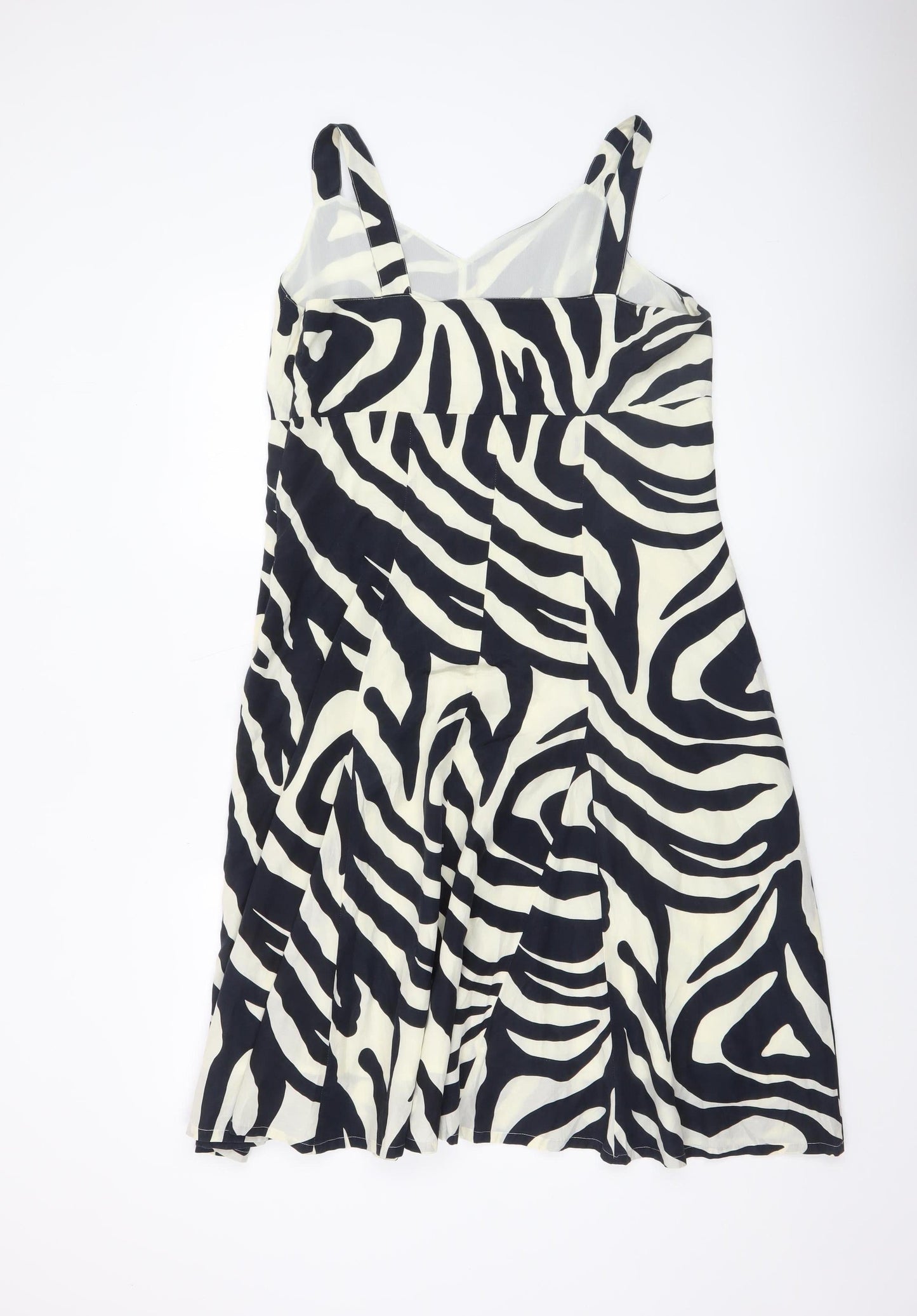 Jensen Women Black Zebra Print Silk Blend Sleeveless A-Line Dress Size 14