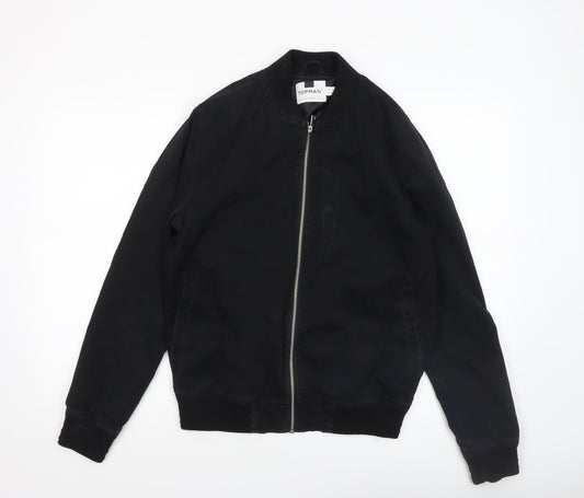 Topman Men's Black Bomber Jacket Size M Cotton Zip Casual