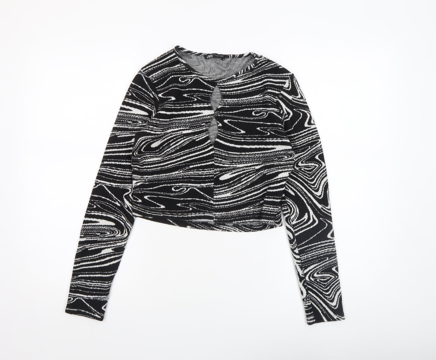 ZARA Women’s Black Geometric Knit Pullover Jumper Size L