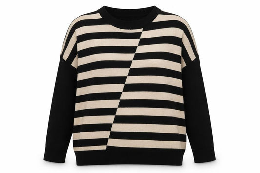 Wallis Women’s Black Beige Striped 3/4 Sleeve Relaxed Fit Jumper M