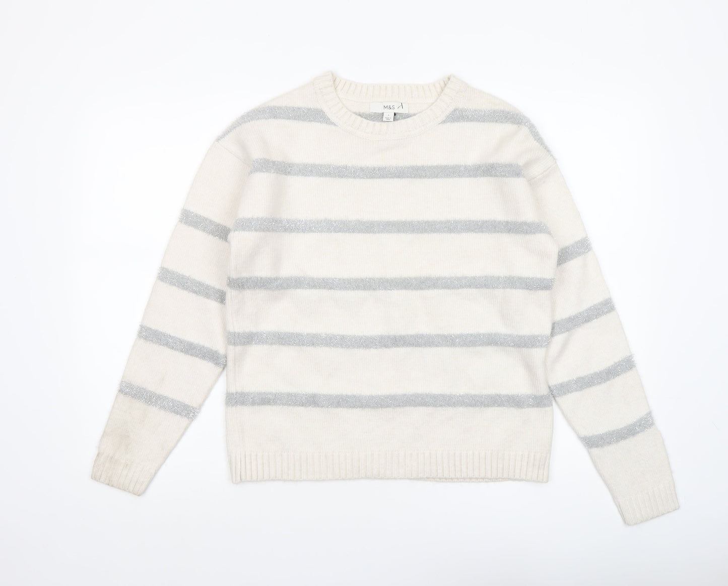 Marks and Spencer Women’s Ivory Grey Striped Knit Jumper Size S