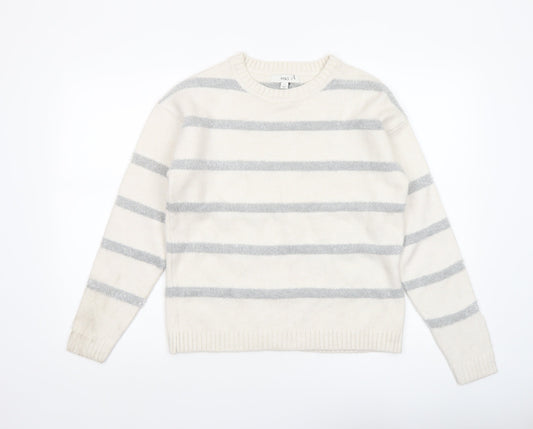 Marks and Spencer Women’s Ivory Grey Striped Knit Jumper Size S