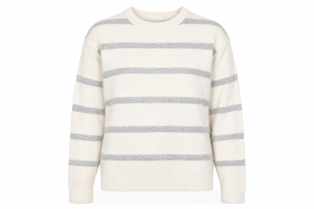 Marks & Spencer Women’s Ivory Grey Striped Knit Jumper Size S