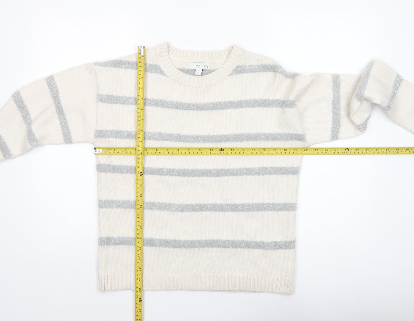 Marks and Spencer Women’s Ivory Grey Striped Knit Jumper Size S