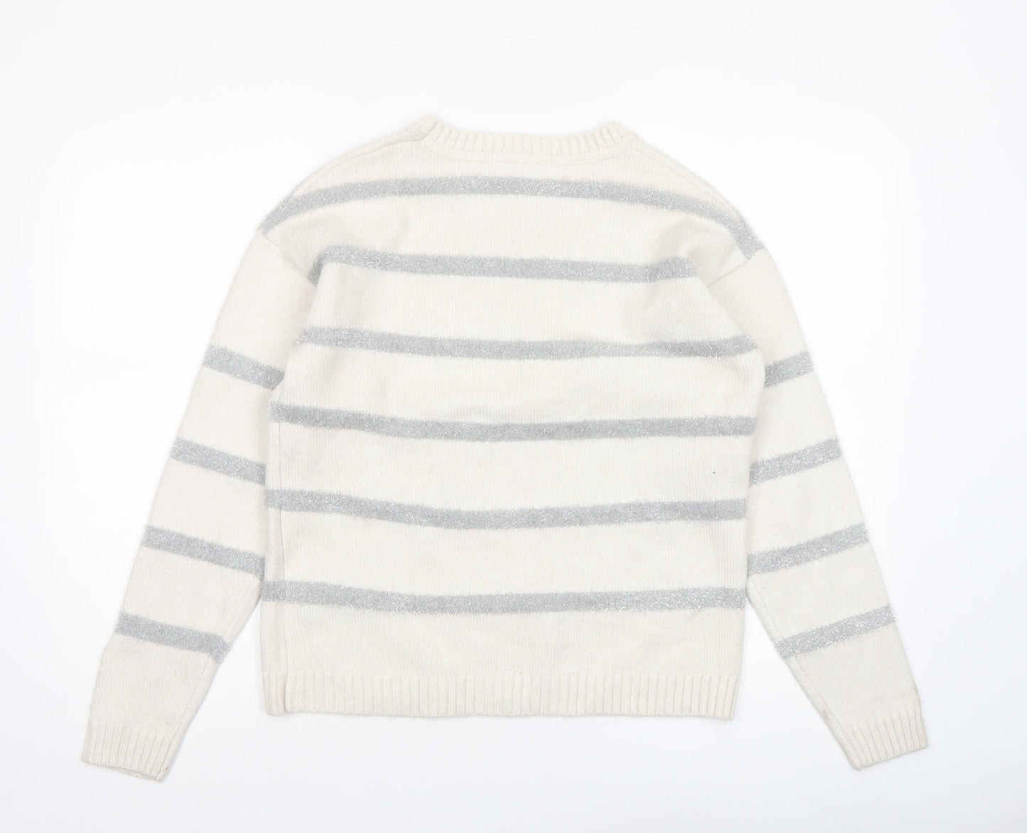 Marks and Spencer Women’s Ivory Grey Striped Knit Jumper Size S