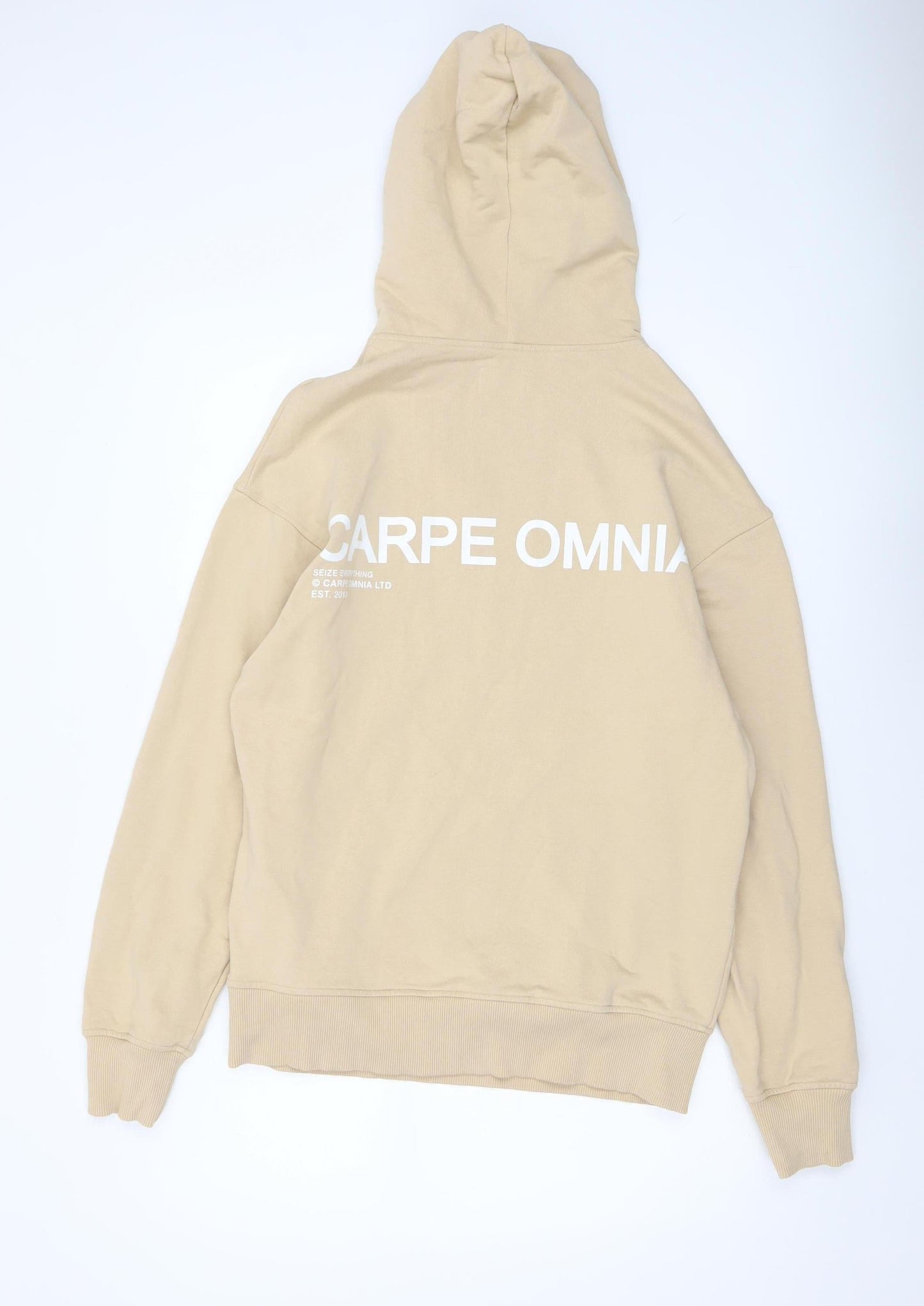 Carpe Omnia Mens Beige XS Pullover Hoodie Graphic Cotton Jumper