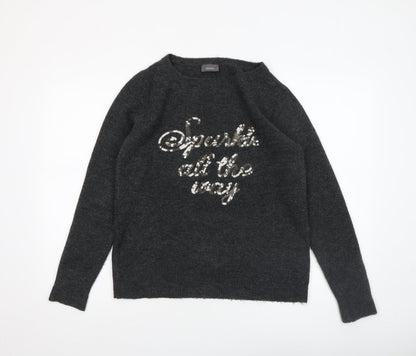 Yessica Women Grey Sequin Pullover Jumper Size M Crew Neck Knit