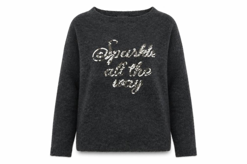 Yessica Women Grey Sequin Pullover Jumper Size M Crew Neck Knit