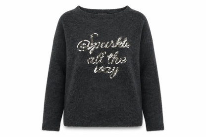 Yessica Women Grey Sequin Pullover Jumper Size M Crew Neck Knit