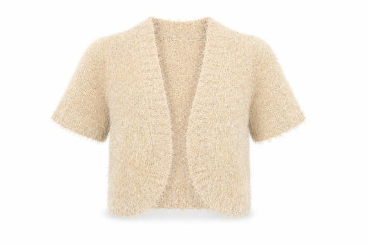 Peacocks Women's Beige Short Sleeve Sequin Open-Knit Cardigan M