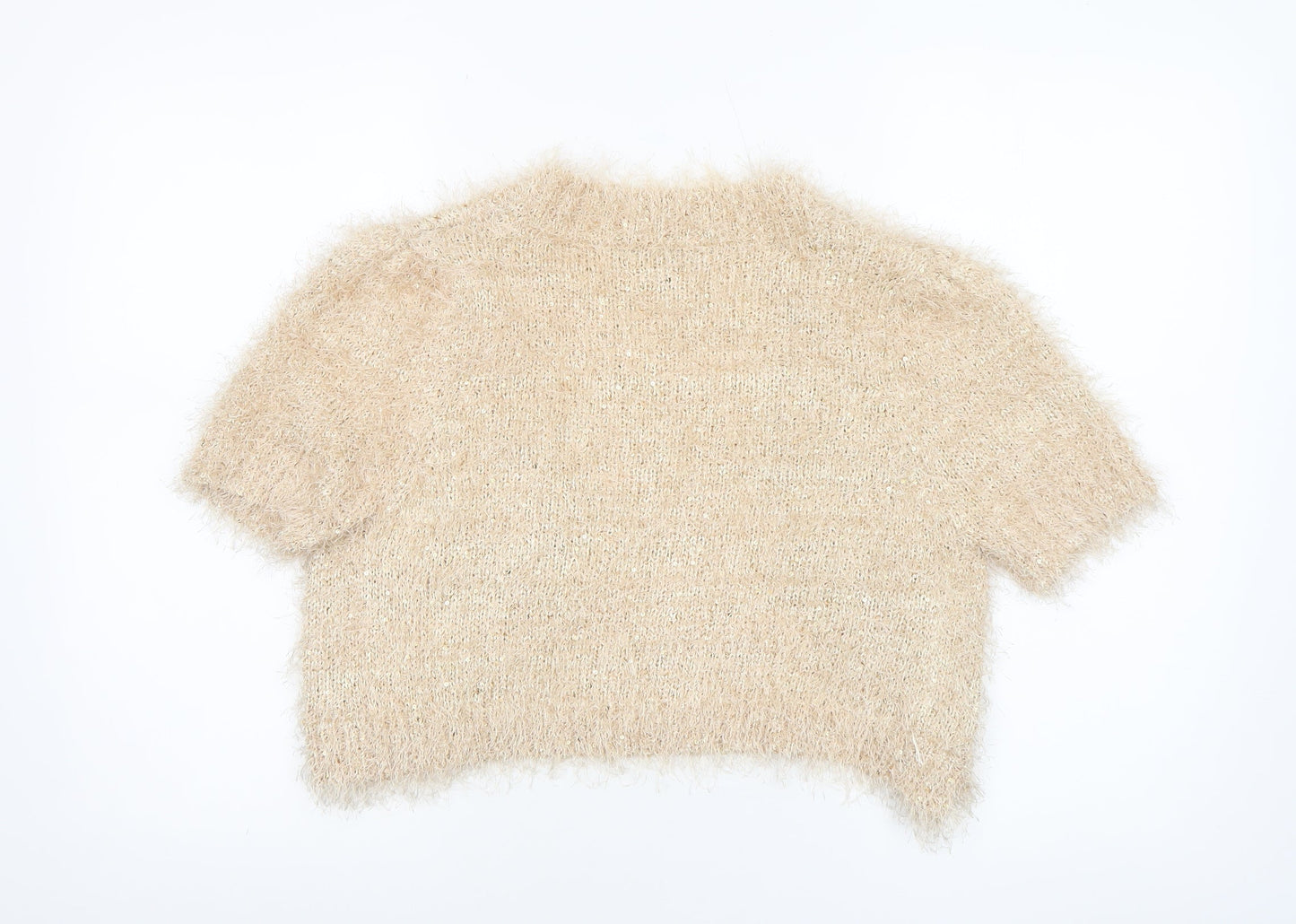 Peacocks Women's Beige Short Sleeve Sequin Open-Knit Cardigan M