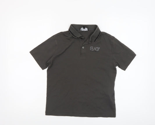 Emporio Armani Boys Grey Polo Shirt 12 Years Short Sleeve Cotton Logo Top