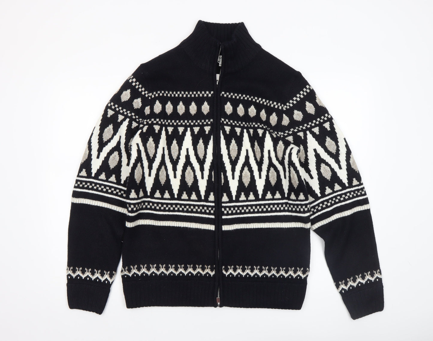 Marks and Spencer Men's Black Fair Isle Full Zip Jumper Size S
