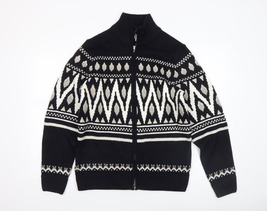 Marks and Spencer Men's Black Fair Isle Full Zip Jumper Size S