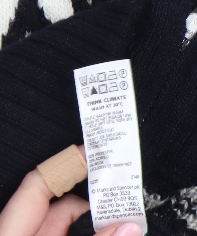 Marks and Spencer Men's Black Fair Isle Full Zip Jumper Size S