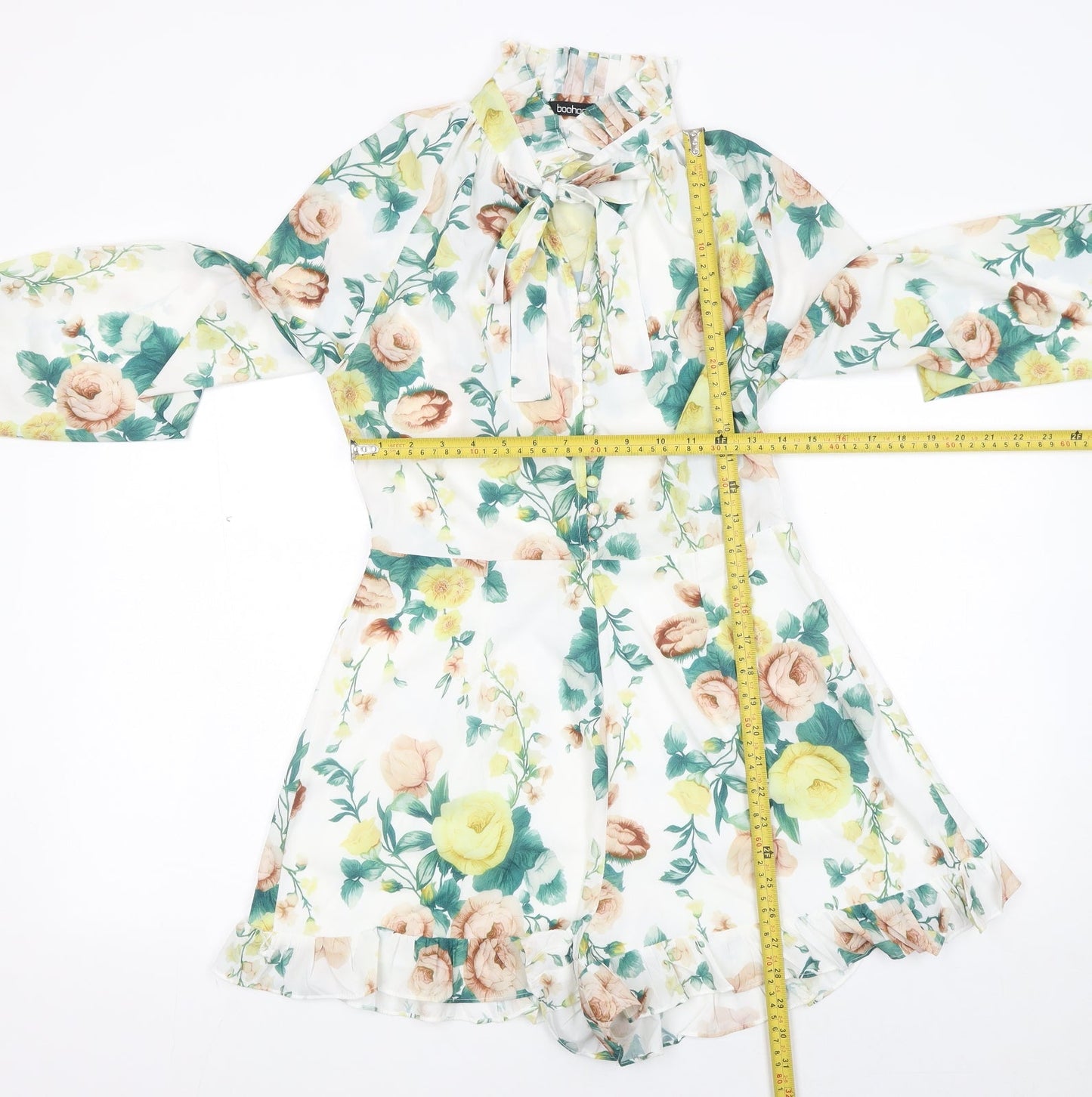 Boohoo Womens Multicoloured Floral Chiffon Long Sleeve Playsuit Size 10