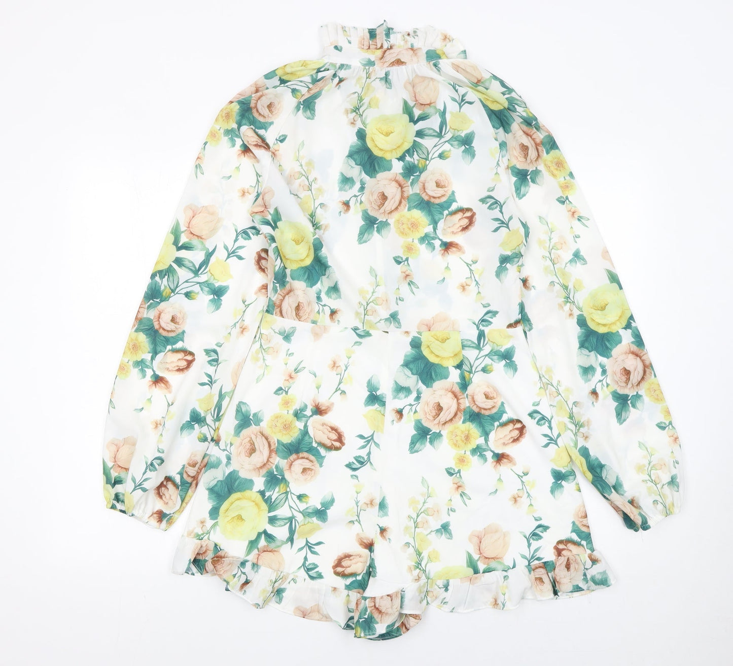 Boohoo Womens Multicoloured Floral Chiffon Long Sleeve Playsuit Size 10