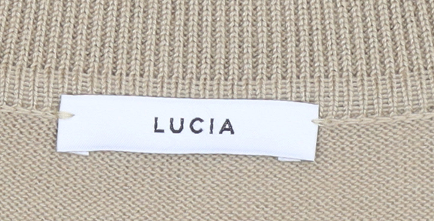 Lucia Women's Beige Short Sleeve Collared Knit Cardigan Size 16