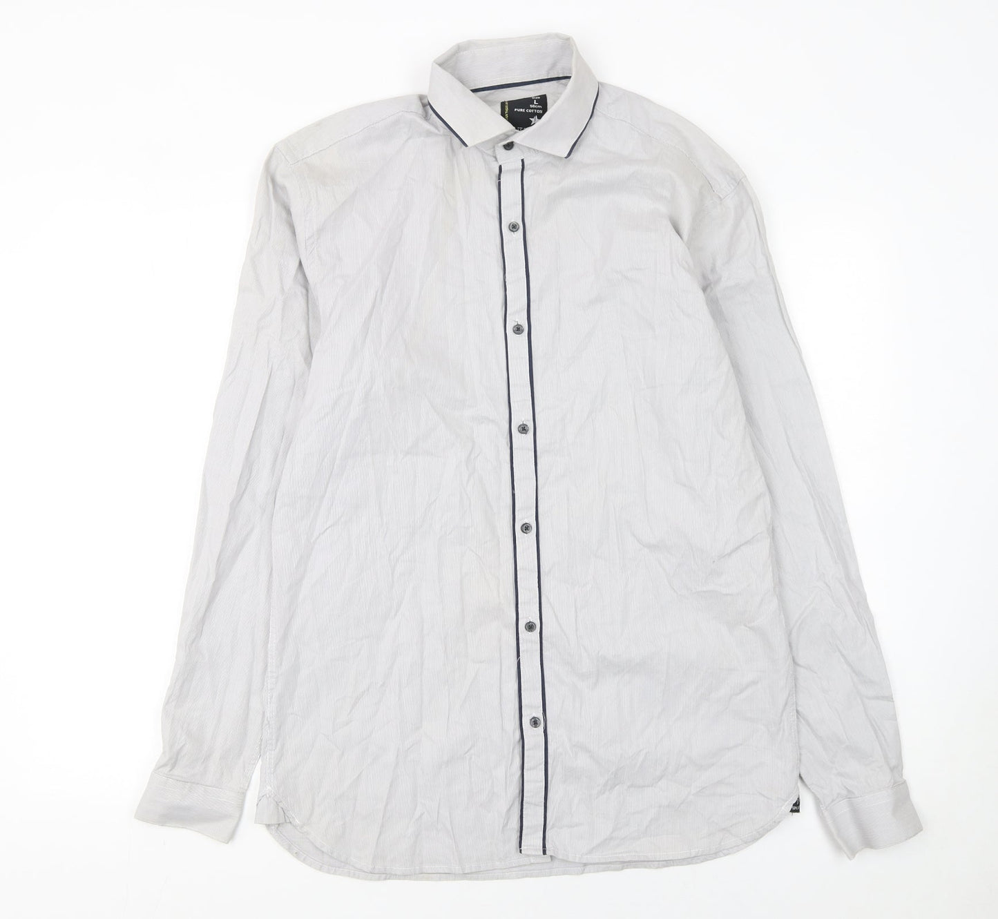 Split Star Men’s White Striped Cotton Long Sleeve Button-Up Shirt Size L