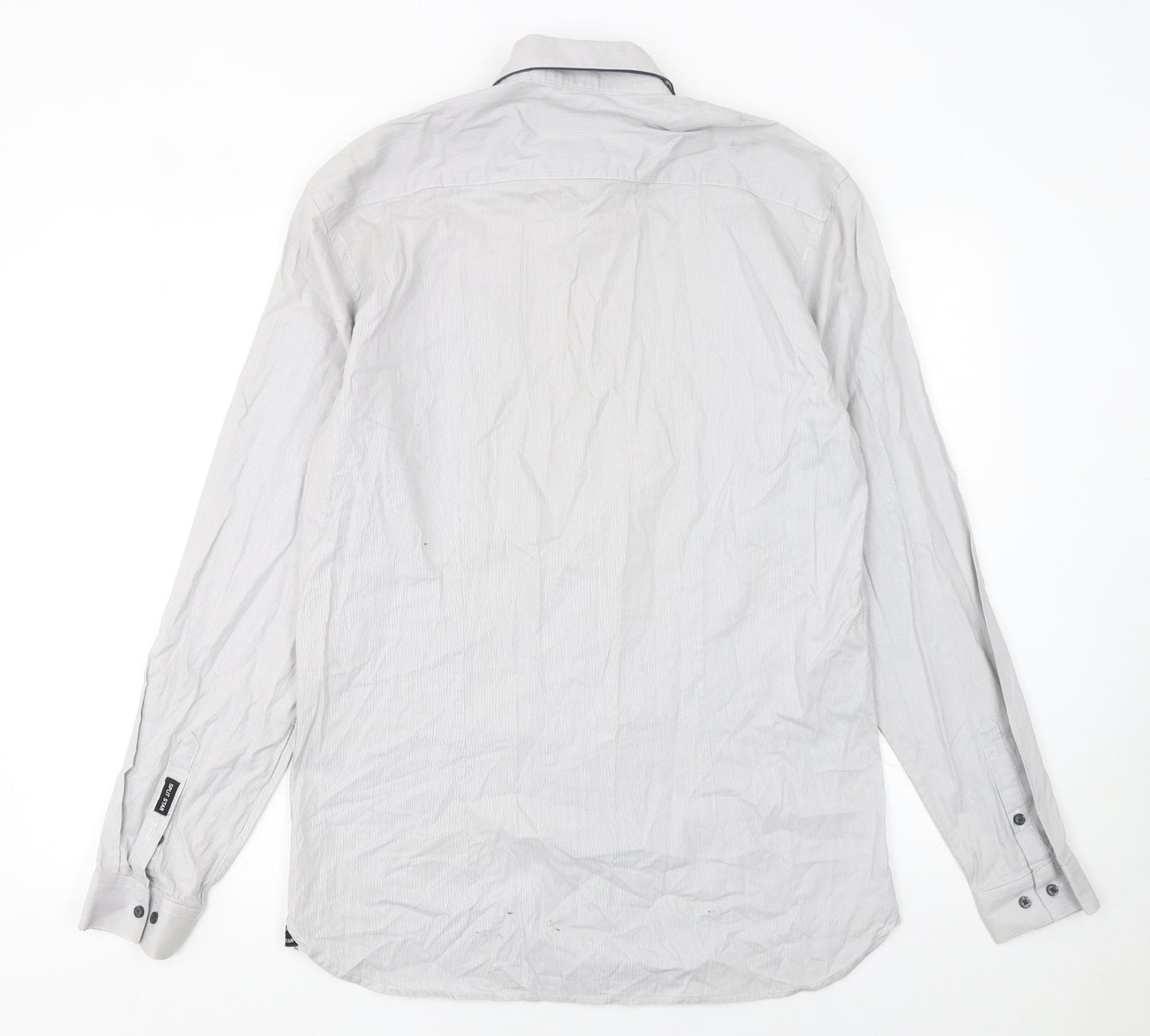 Split Star Men’s White Striped Cotton Long Sleeve Button-Up Shirt Size L