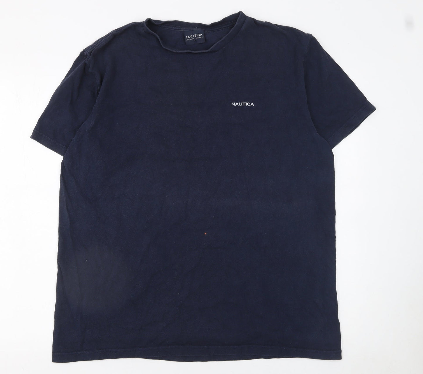 Nautica Men Blue Cotton Crew Neck Short Sleeve T-Shirt L