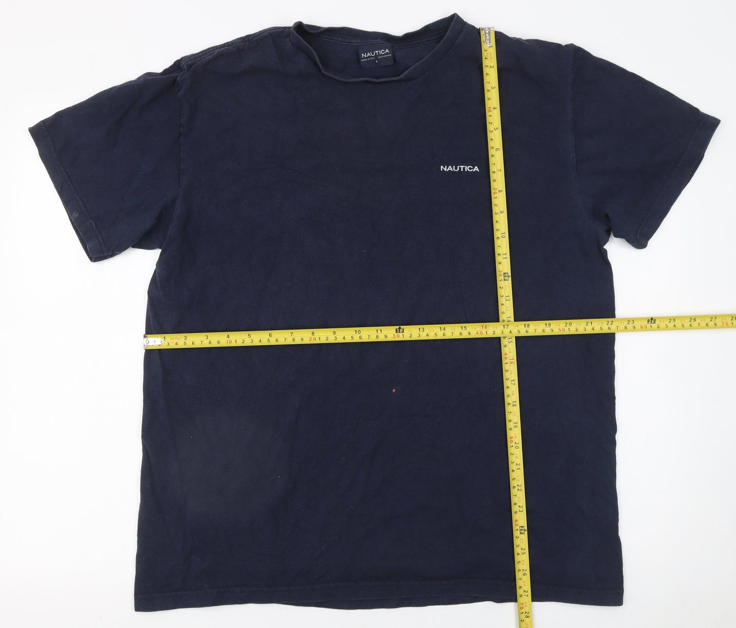 Nautica Men Blue Cotton Crew Neck Short Sleeve T-Shirt L