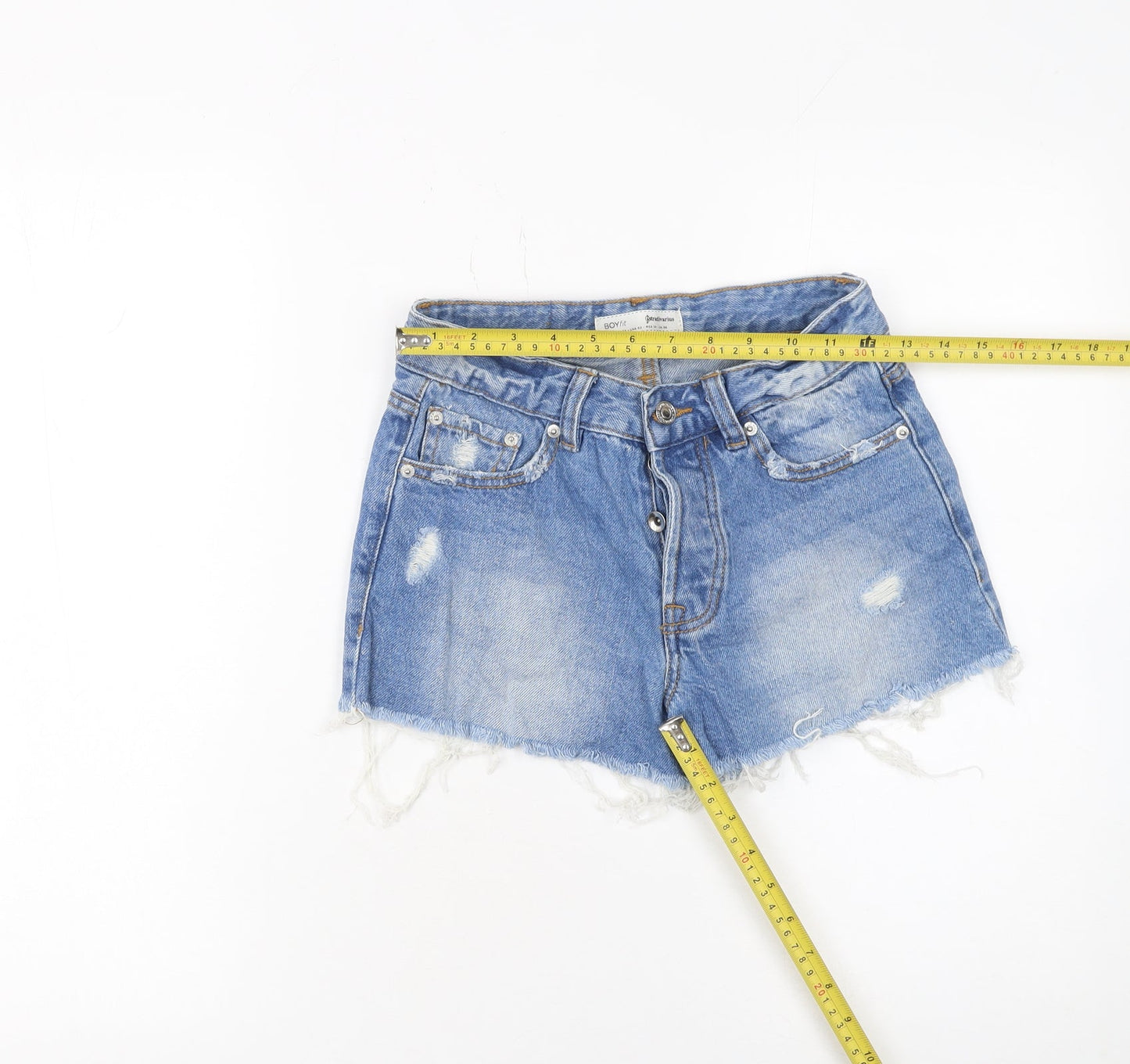 Stradivarius Women Blue Size 6 Boyfit Denim Hot Pants Cut-Off Shorts