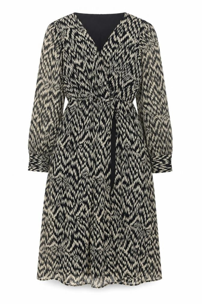 Vero Moda Women’s Black Geometric Wrap Knee Length Dress Size 12