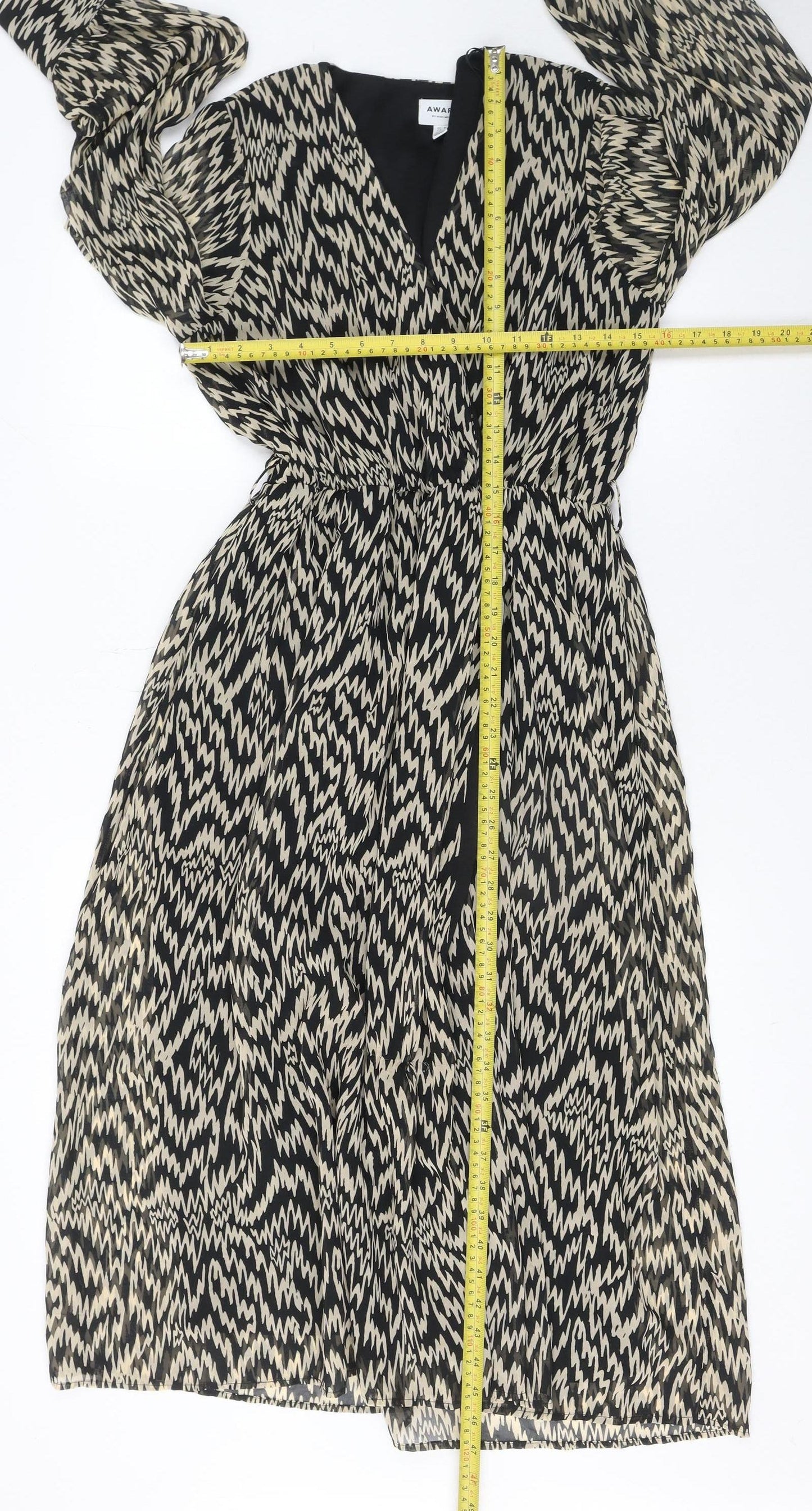 Vero Moda Women’s Black Geometric Wrap Knee Length Dress Size 12