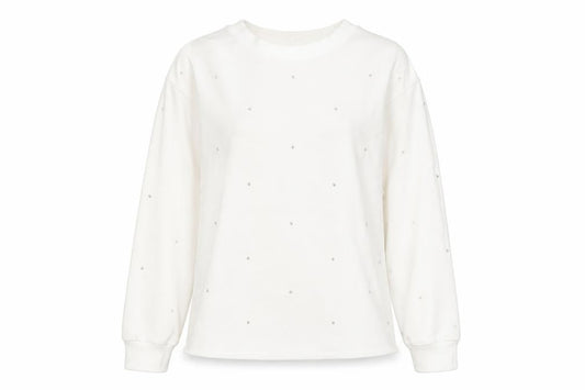 Massimo Dutti Women White Small Pullover Sweatshirt Beaded Cotton Blend