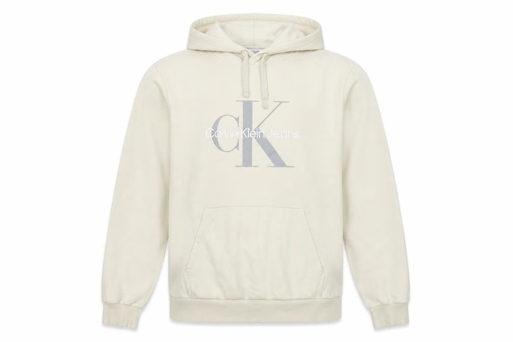 Calvin Klein Men's Beige Pullover Hoodie L Logo Fleece Sweatshirt