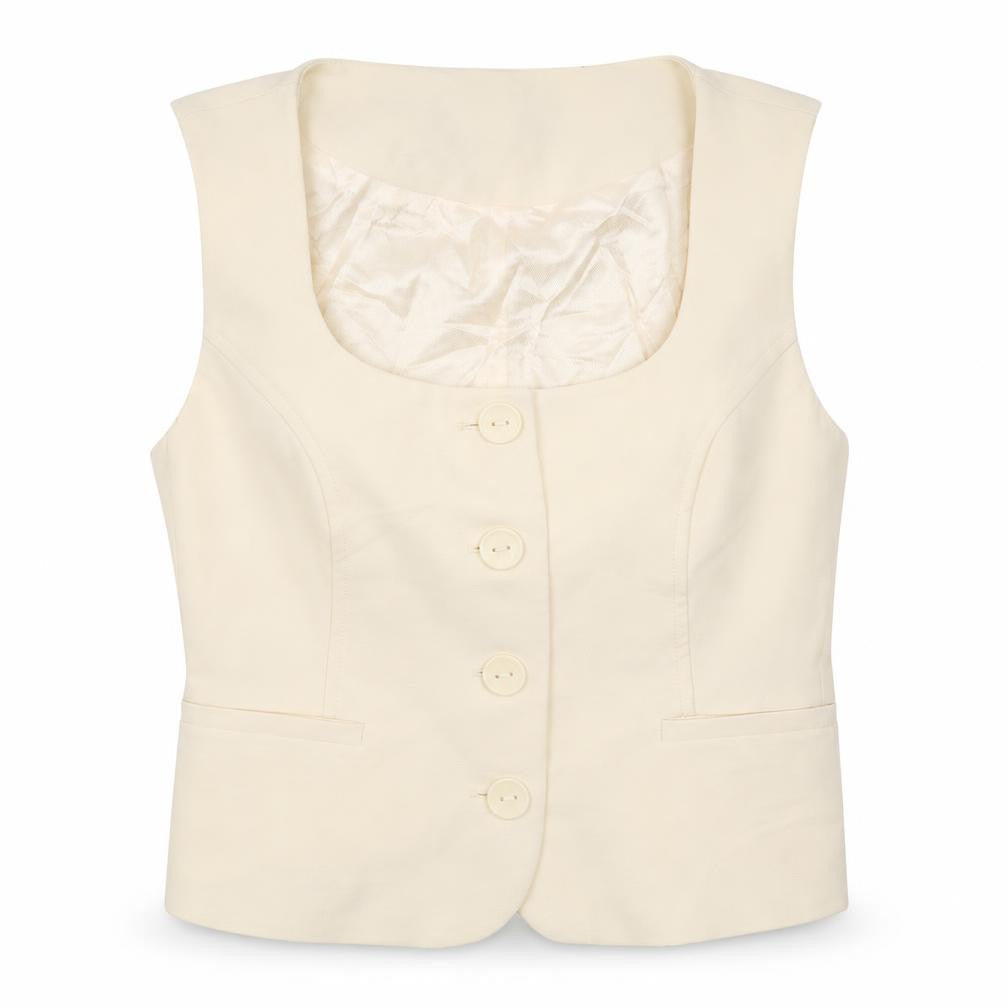 Zara Women Beige Sleeveless Cropped Button Blouse Size S