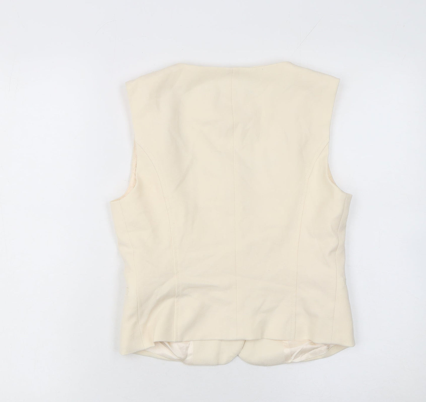 Zara Women Beige Sleeveless Cropped Button Blouse Size S