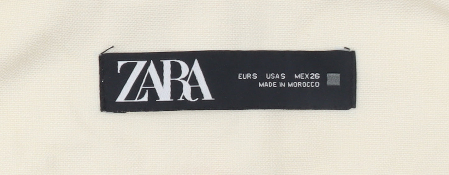 Zara Women Beige Sleeveless Cropped Button Blouse Size S