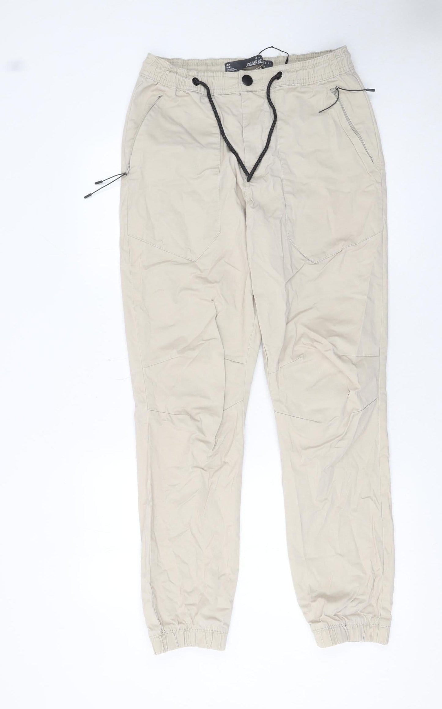 Denim Jogger Relaxed Men's Beige Jogger Trousers Size S Breathable Cotton Blend