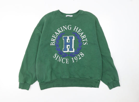 Stradivarius Women's Green Crew Neck Pullover Sweatshirt Size S