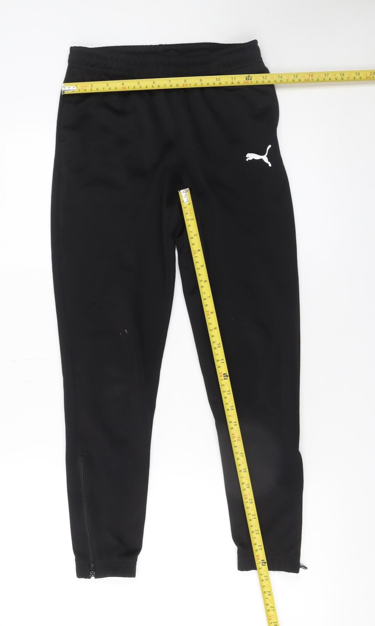 Puma Boys Black Slim Jogger Trousers 11-12 Years Athletic Fit Zip Pockets