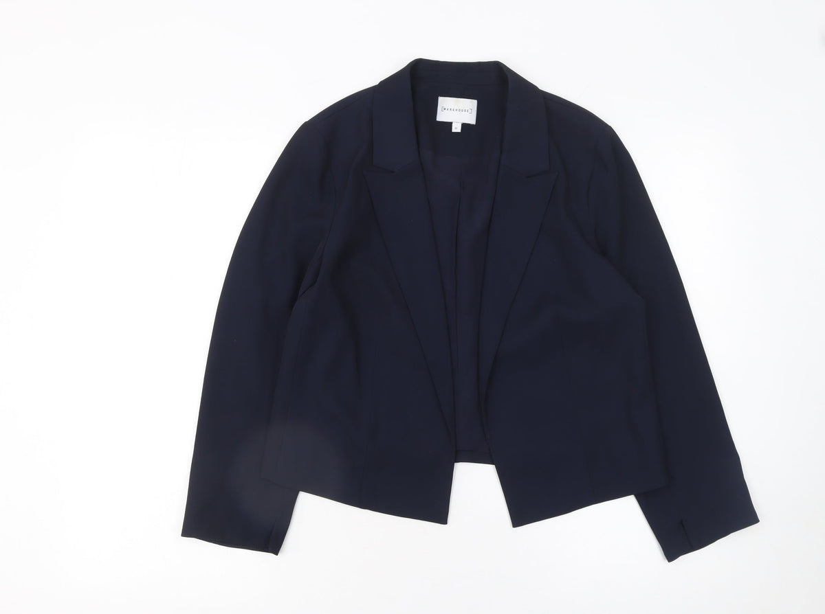 Warehouse Women Navy Blue Blazer Jacket UK 10 Polyester Blend