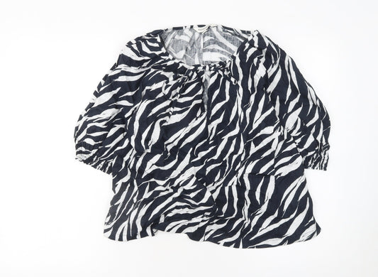 Marks and Spencer Women Black White Zebra Linen Tunic Blouse Size 14